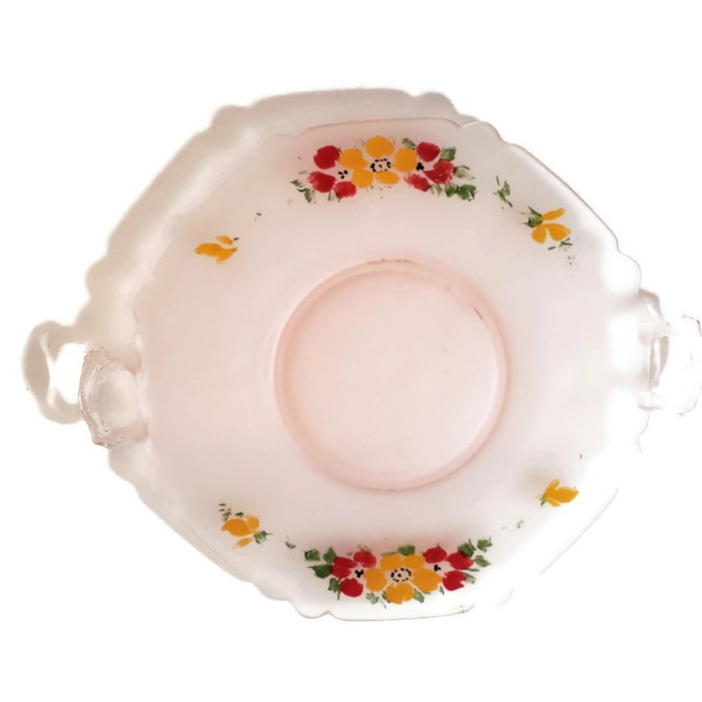 Lancaster Depression Glass Two Handled Tray Platter Kay Satin Pink Hand Painted